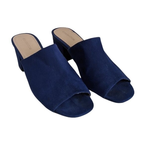 Covington Sandals Women 9 Blue Suede Shoes Blocky Chunky Heel Slide Y2k 2000s - Picture 2 of 11